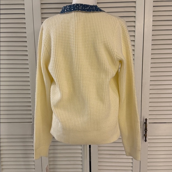 Nanette Lepore Waffle Knit VNeck Cardigan Sequined Tweed Like Trim Pockets NWT M - Picture 6 of 9